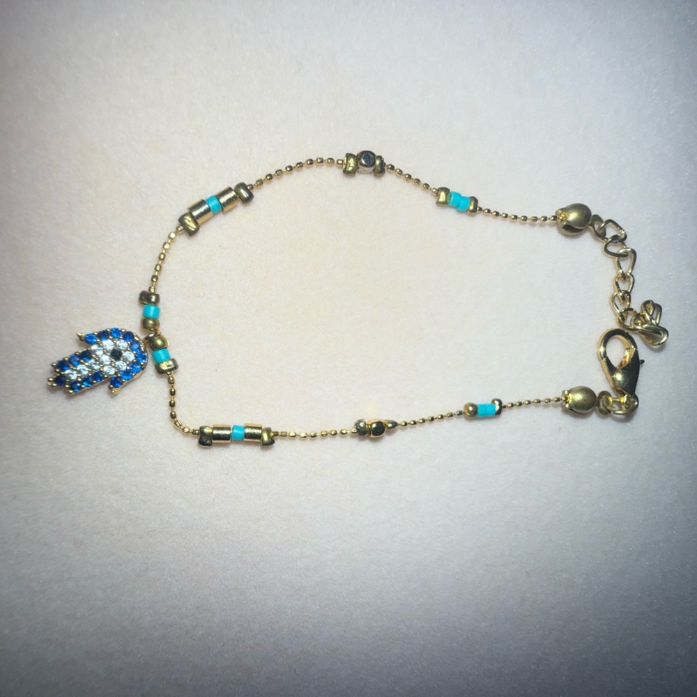 24K gold plated Gold and Blue Hamsa Bracelet